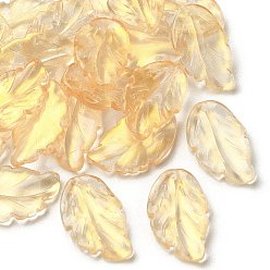 Светлый Золото-желтый Прозрачные чешские подвески лэмпворк ручной работы, золотой фольгой, лист прелести, светлый золотарник желтый, 28x17x3.5 мм, отверстие : 1.2 мм