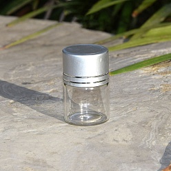 Серебро Стеклянная бусина контейнеры, колонна с алюминиевой крышкой, серебряные, 2.2x3 см, емкость: 5 мл (0.17 жидких унций)