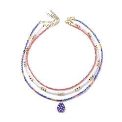 Couleur Mélangete 3 pcs 3 ensemble de colliers de perles d'imitation de perles de verre de style, colliers de charme d'oeuf de pâques en alliage d'émail pour les femmes, couleur mixte, 15.35~17.72 pouce (39~45 cm), 1 pc / style