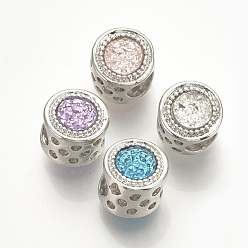 Mixed Color Resin European Beads, with Alloy Findings, Large Hole Beads, Column, Platinum, Mixed Color, 11.5x10mm, Hole: 5mm