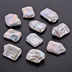 Seashell Color Natural Keshi Pearl Beads, Cultured Freshwater Pearl, No Hole/Undrilled, Rectangle, Seashell Color, 22~29x17~21x4~10mm