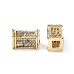 Real 18K Gold Plated Brass Micro Pave Clear Cubic Zirconia Beads, Cuboid, Real 18K Gold Plated, 12x7x7mm, Hole: 3mm