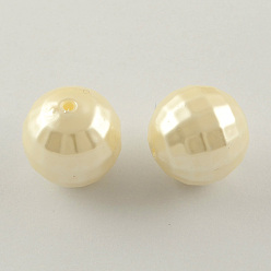 White ABS Plastic Imitation Pearl Faceted Round Beads, White, 20mm, Hole: 2.5mm, about 122pcs/500g