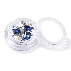 Marina Azul Kits de accesorios de decoración de uñas, incluyendo cabujones de diamantes de imitación de vidrio, fornituras de hierro, cabujones acrílicos, azul marino, 2~14.5x2~12x3.5~5 mm, cuadro: 44x16 mm