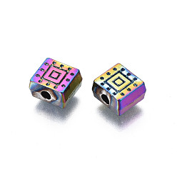 Rainbow Color Rack Plating Rainbow Color Alloy Beads, Cadmium Free & Nickel Free & Lead Free, Square, 6.5x6.5x4mm, Hole: 1.6mm