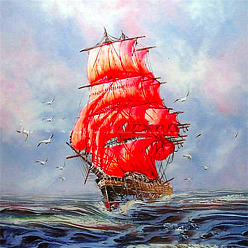 Red DIY Sailboat Diamond Painting Kits, including Resin Rhinestones, Diamond Sticky Pen, Tray Plate and Glue Clay, Red, 400x300mm