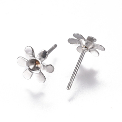 Stainless Steel Color 304 Stainless Steel Ear Stud Components, For Pointed Back Rivoli Rhinestone, Flower, Stainless Steel Color, Fit For 2.5mm Rhinestone, 8mm, Pin: 0.8mm