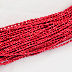 Малиновый Плетеные имитация кожаные шнуры, круглая фурнитура для браслета, малиновый, 3x3 мм, около 103.89 ярдов (95 м) / пачка