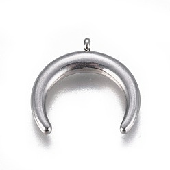 Stainless Steel Color 304 Stainless Steel Pendants, Double Horn/Crescent Moon, Stainless Steel Color, 22.5x23x4mm, Hole: 1.8mm