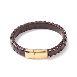 Coconut Brown Leather Cord Bracelets, with 304 Stainless Steel Magnetic Clasps, Coconut Brown, 8-7/8 inch(22.5cm), 11.5mm