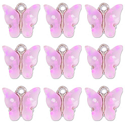 Rose Nacré Charmes acryliques, avec paillettes et alliages, charme de papillon, perle rose, 12x14mm