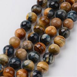 Tiger Eye Natural Tiger Eye Beads Strands, Round, 12mm, Hole: 1~1.5mm, about 32pcs/strand, 15.3 inch