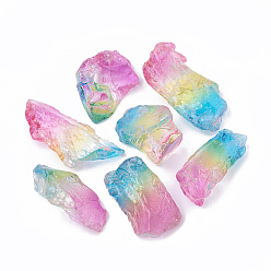 Colorful Natural Quartz Crystal Beads, Tourmaline Plating Color, Dyed, No Hole/Undrilled, Nuggets, Colorful, 45~55x22~27x15~24mm