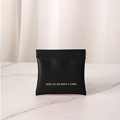 Negro Monedero de piel sintética, bolsa de maquillaje de metralla multiusos, bolsa de almacenamiento de auriculares, con cierre magnético, plaza, negro, 11x12 cm