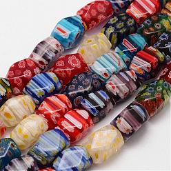 Colorful Handmade Millefiori Glass Bead Strands, Faceted, Cuboid, Colorful, 13~14x8~10x8~10mm, Hole: 1mm, about 26~27pcs/strand, 14.8 inch