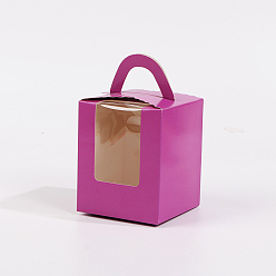 Rouge Violet Moyen Boîte à gâteau individuelle pliable en papier kraft, boîte d'emballage de petit gâteau unique de boulangerie, rectangle avec fenêtre transparente et poignée, support violet rouge, 91x92x110mm