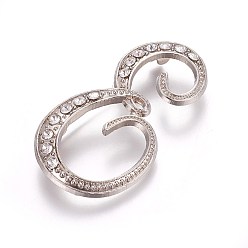 Platinum Alloy Brooches, with Rhinestone, Letter, Letter.E, Platinum, 45x24.5x3mm, Pin: 1mm