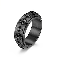 Gunmetal Titanium Steel Skull & Cross Rotatable Finger Ring, Spinner Fidget Band Anxiety Stress Relief Punk Ring for Men Women, Gunmetal, US Size 11(20.6mm)