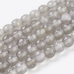 Grey Agate Natural Grey Agate Beads Strands, Faceted Round, 6mm, Hole: 1mm, about 31pcs/strand, 7.3 inch