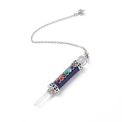Lapis Lazuli Natural Lapis Lazuli Dowsing Pendulums, Bullet Charm, with Brass Chain & Lobster Claw Clasps, Natural Quartz Crystal Tip, Gemstone & Glass Cabochons, 272mm, Hole: 2mm