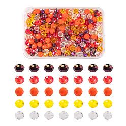 Red 500Pcs 5Colors Electroplate Glass Beads, AB Color Plated, Faceted Rondelle, Clear & Orange & Red & Orange Red & Purple, 6x5mm, Hole: 1mm, 100pcs/Color
