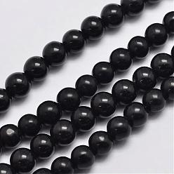 Black Natural Malaysia Jade Beads Strands, Round, Dyed, Black, 10mm, Hole: 1mm, about 38pcs/strand, 15 inch