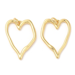 Real 18K Gold Plated Brass Pendants, with Jump Ring, Long-Lasting Plated, Lead Free & Cadmium Free, Heart Charm, Real 18K Gold Plated, 25.5x18.5x2mm, Hole: 3mm