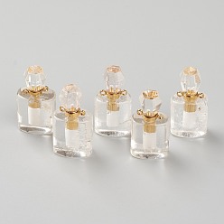 Cristal de Quartz Pendeloques de cristal de quartz naturel, pendentifs en cristal de roche, bouteille de parfum ouvrable, avec les accessoires en laiton de tonalité d'or, 33~35x17~19x11~13mm, Trou: 2mm, capacité: 1 ml (0.03 fl. oz)