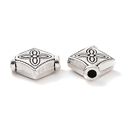 Antique Silver Tibetan Style Alloy Beads, Rhombus with Flower, Antique Silver, 10x10x3.5mm, Hole: 1.6mm, 1204pcs/1000g