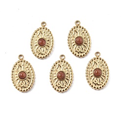 Goldstone Synthetic Goldstone Pendants, Oval Charms, with Vacuum Plating Real 18K Gold Plated 201 Stainless Steel Findings, 16.5x10x3mm, Hole: 1.2mm