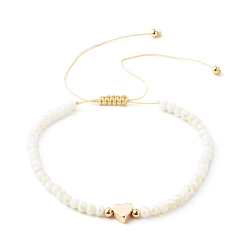 Blanc Bracelets de perles de nylon tressés réglables, perles de verre galvanoplastie rondelles à facettes, tour perle de verre, blanc, diamètre intérieur: 2-1/2 pouce (6.5~11.2 cm)