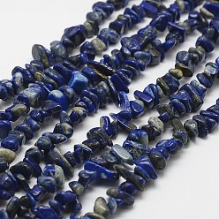 Синий Нитки бусины из натурального ляписа-лазури, чип, синие, 3~5x7~13x2~4 мм, отверстие : 0.4 мм, 32 дюйм