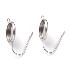 Stainless Steel Color 304 Stainless Steel Earring Settings, with Vertical Loop, Flat Round, Stainless Steel Color, Tray: 12mm, 25mm, Hole: 1.8mm, 20 Gauge, Pin: 0.8mm