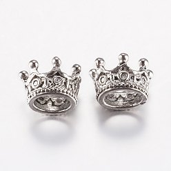 Argent Antique Perles en alliage de style tibétain, couronne, argent antique, 10.5x7mm, Trou: 6mm