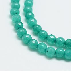 Light Sea Green Natural White Jade Bead Strands, Dyed, Faceted, Round, Light Sea Green, 4mm, Hole: 1mm, about 88~89pcs/strand, 14.37~14.57 inch(36.5~37cm)