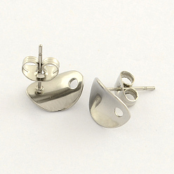 Stainless Steel Color 304 Stainless Steel Oval Stud Earring Findings, with Loop, Stainless Steel Color, 11x8.5mm, Hole: 1.5mm, pin: 0.8mm