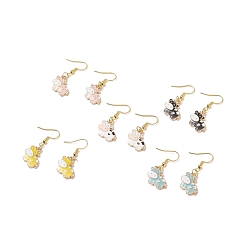 Mixed Color Alloy Enamel Cow Dangle Earrings, Gold Plated 304 Stainless Steel Jewelry for Women, Mixed Color, 40mm, Pin: 0.6mm