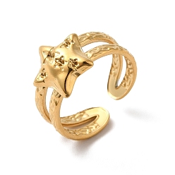 Chapado en Oro Real 18K Revestimiento de iones (ip) 304 fornituras de anillo de manguito abierto de acero inoxidable, configuración de anillo para diamantes de imitación, estrella, real 18 k chapado en oro, diámetro interior: 18 mm, aptos para 1 mm de diamante de imitación