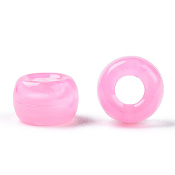 Rose Nacré Perles acryliques, deux tons, baril, perle rose, 9x6mm, Trou: 3.7mm, environ1700 pcs / 500 g