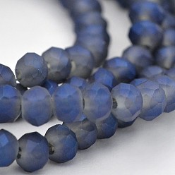 Medium Blue Full Rainbow Plated Faceted Rondelle Glass Beads Strands, Frosted, Medium Blue, 3x2mm, Hole: 1mm, about 150pcs/strand, 14.9 inch