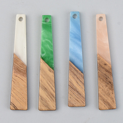 Mixed Color Opaque Resin & Walnut Wood Pendants, Trapezoid, Mixed Color, 44.5x8x3mm, Hole: 2mm