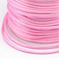 Pink Polyester cordon, cordon de rattail satiné, pour la fabrication de bijoux en perles, nouage chinois, rose, 2 mm, environ 100 mètres / rouleau