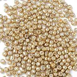 Gold 12/0 Glass Seed Beads, Metallic Colours Style, Round, Gold, 12/0, 2mm, Hole: 1mm, about 30000pcs/pound