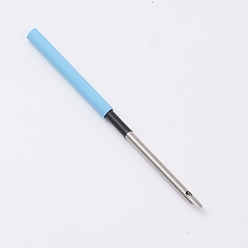 Light Sky Blue Alloy Embroidery Punch Needle Tools, with Rubber Handle, for DIY Craft Stitching Applique Embellishment, Light Sky Blue, 101.5x3.5~5mm, Hole: 2mm