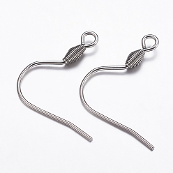 Stainless Steel Color 304 Stainless Steel Earring Hooks, with Horizontal Loop, Stainless Steel Color, 15.5x15x2mm, Hole: 2mm, 19 Gauge, Pin: 0.9mm