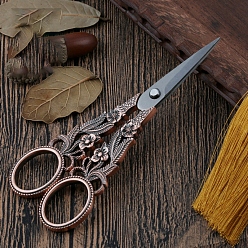 Red Copper Flower Pattern Alloy with Stainless Steel Scissors, Embroidery Scissors, Sewing Scissors, Red Copper, 145x60mm