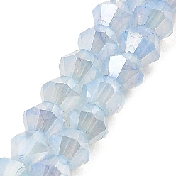 Light Steel Blue Imitation Jade Glass Beads Strands, AB Color Plated, Faceted, Bicone, Light Steel Blue, 4.5x4mm, Hole: 1mm, about 89~100pcs/strand, 13.31''~14.25''(33.8~36.2cm)