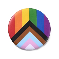 Разноцветный Железная брошь в полоску радуги, плоская круглая булавка, красочный, 44x8 мм, штифты : 0.7 мм