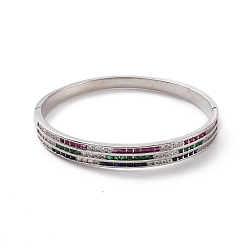 Platine Bracelet articulé à trois maillons en zircone cubique colorée, bijoux en laiton pour femmes, platine, diamètre intérieur: 2-3/8 pouce (6 cm)