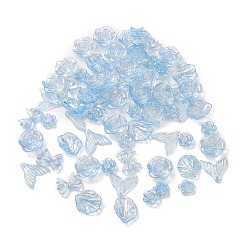 Azul Cielo Kit de búsqueda de fabricación de joyas de bricolaje, Incluye abalorios y cuentas de acrílico transparente., color de ab, formas mixtas, luz azul cielo, 11~21x12~27x3~7 mm, agujero: 1~2 mm, Sobre 746 unidades / 500 g